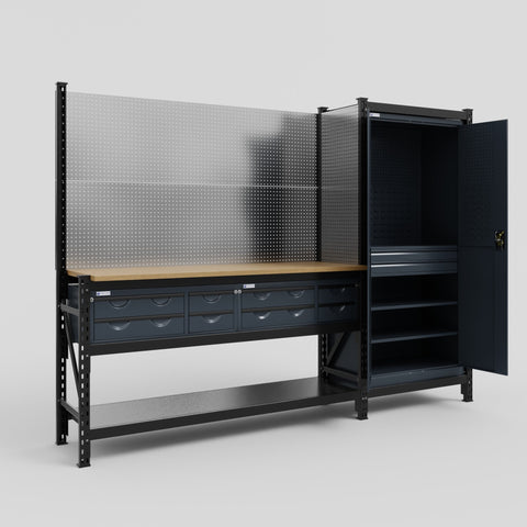 M21 Modular Work Bench - H2100mm x W2880mm | MDF WBT | Dark Grey