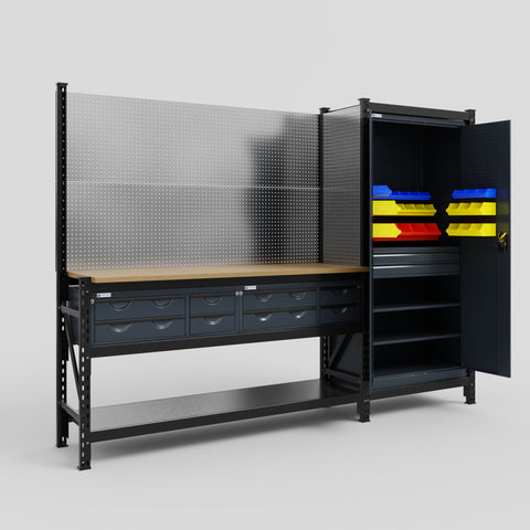 M21 Modular Work Bench - H2100mm x W2880mm | MDF WBT | Dark Grey