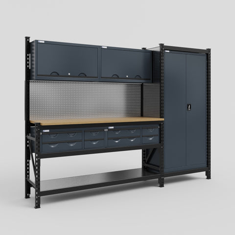 M21 Modular Work Bench - H2100mm x W2880mm | MDF WBT | Dark Grey