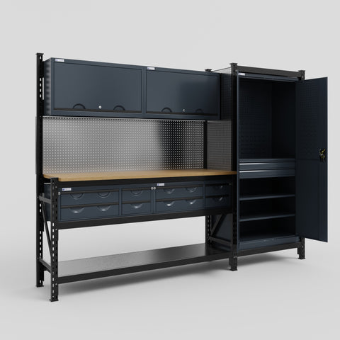 M21 Modular Work Bench - H2100mm x W2880mm | MDF WBT | Dark Grey