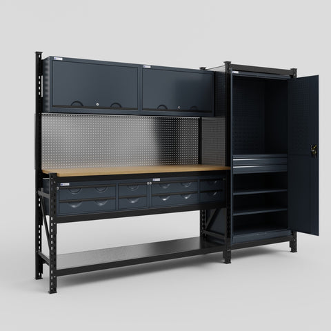 M21 Modular Work Bench - H2100mm x W2880mm | MDF WBT | Dark Grey