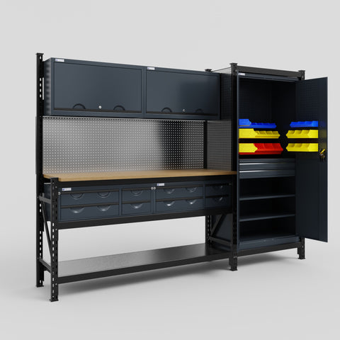 M21 Modular Work Bench - H2100mm x W2880mm | MDF WBT | Dark Grey