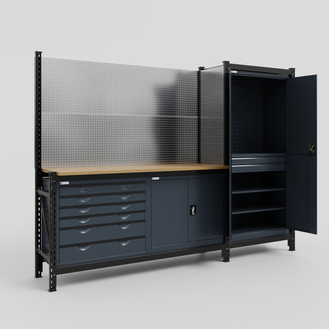 M21-2 Modular Work Bench - H2100mm x W2880mm | MDF WBT | Dark Grey