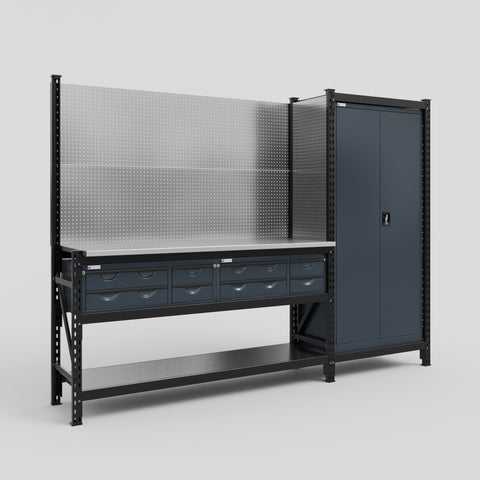 M21 Modular Work Bench - H2100mm x W2880mm | Stainless WBT | Dark Grey