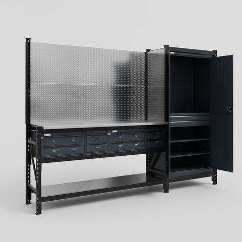 M21 Modular Work Bench - H2100mm x W2880mm | Stainless WBT | Dark Grey