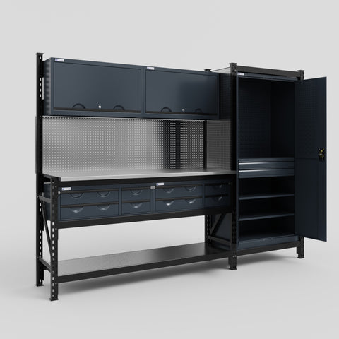 M21 Modular Work Bench - H2100mm x W2880mm | Stainless WBT | Dark Grey