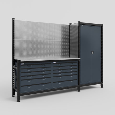 M21 Modular Work Bench - H2100mm x W2880mm | Stainless WBT | Dark Grey