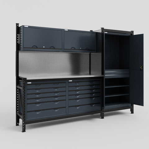 M21-2 Modular Work Bench - H2100mm x W2880mm | Stainless WBT | Dark Grey