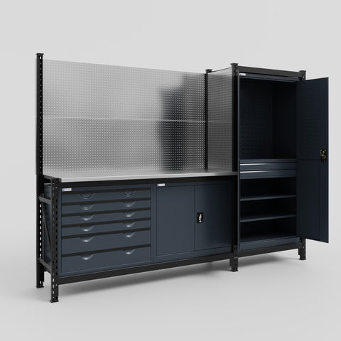M21-2 Modular Work Bench - H2100mm x W2880mm | Stainless WBT | Dark Grey