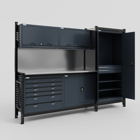 M21-2 Modular Work Bench - H2100mm x W2880mm | Stainless WBT | Dark Grey