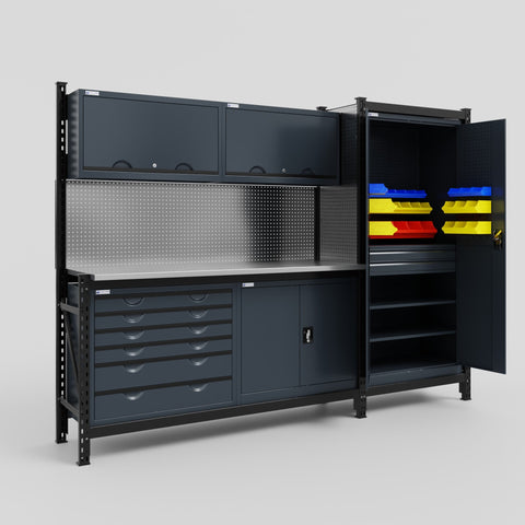 M21-2 Modular Work Bench - H2100mm x W2880mm | Stainless WBT | Dark Grey