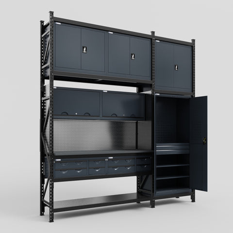 M21 Modular Work Bench - H3100mm x W2880mm | Laminate WBT | Dark Grey