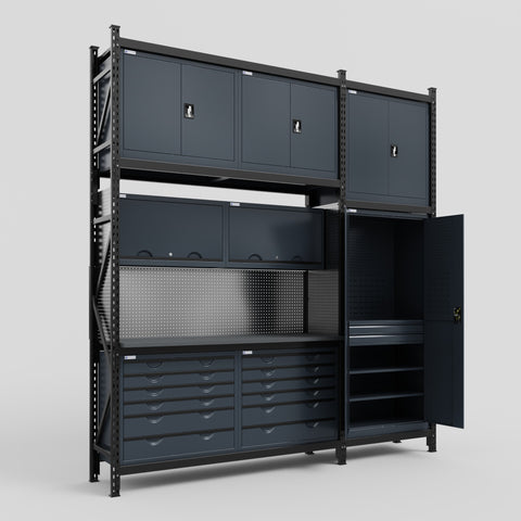 M21 Modular Work Bench - H3100mm x W2880mm | Laminate WBT | Dark Grey