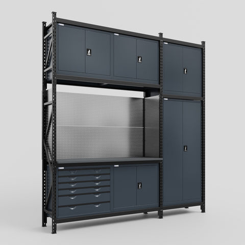 M21-3C Modular Work Bench - H3100mm x W2880mm | Laminate WBT | Dark Grey