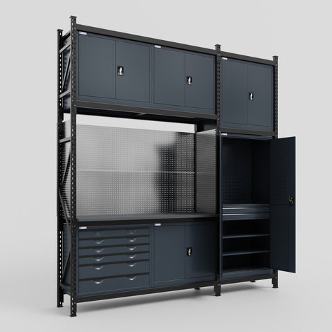 M21-3C Modular Work Bench - H3100mm x W2880mm | Laminate WBT | Dark Grey