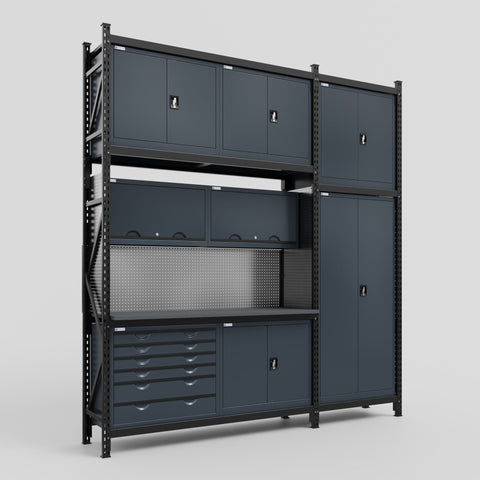 M21-3C Modular Work Bench - H3100mm x W2880mm | Laminate WBT | Dark Grey