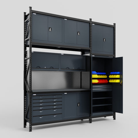 M21-3C Modular Work Bench - H3100mm x W2880mm | Laminate WBT | Dark Grey