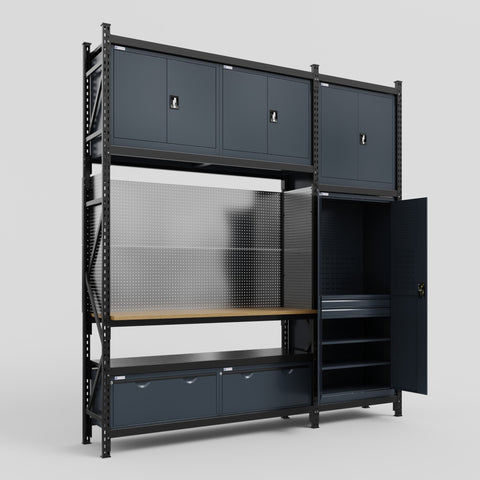 M21 Modular Work Bench - H3100mm x W2880mm | MDF WBT | Dark Grey