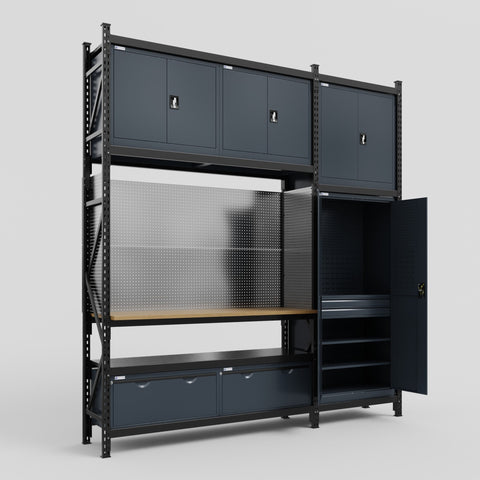 M21 Modular Work Bench - H3100mm x W2880mm | MDF WBT | Dark Grey