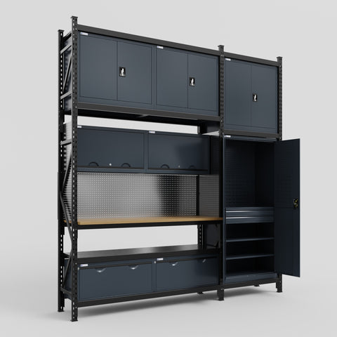 M21 Modular Work Bench - H3100mm x W2880mm | MDF WBT | Dark Grey