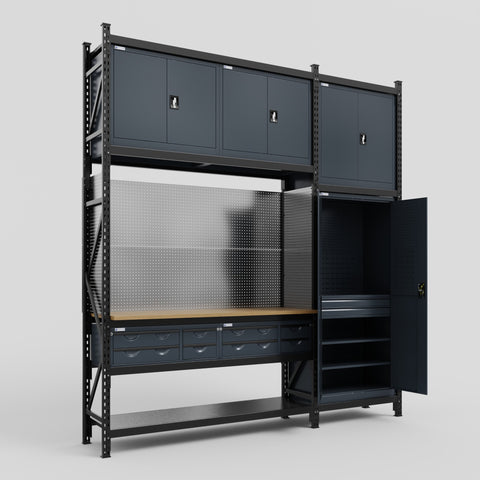 M21 Modular Work Bench - H3100mm x W2880mm | MDF WBT | Dark Grey