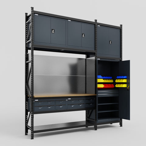 M21 Modular Work Bench - H3100mm x W2880mm | MDF WBT | Dark Grey