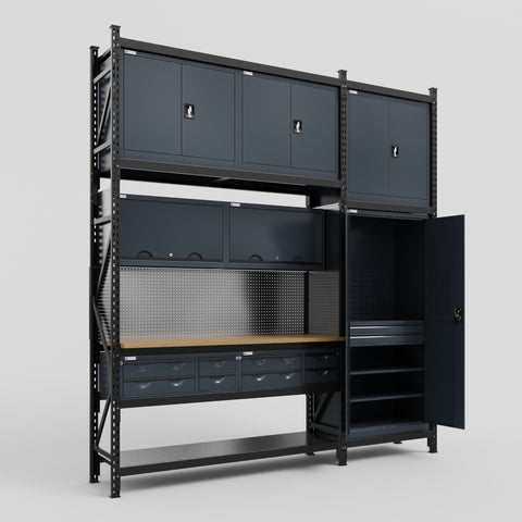 M21 Modular Work Bench - H3100mm x W2880mm | MDF WBT | Dark Grey