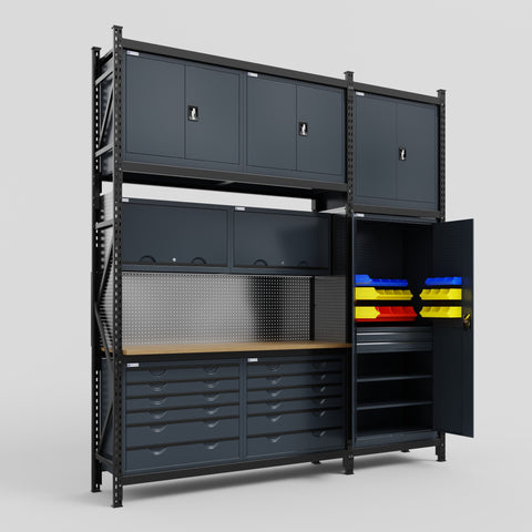 M21 Modular Work Bench - H3100mm x W2880mm | MDF WBT | Dark Grey