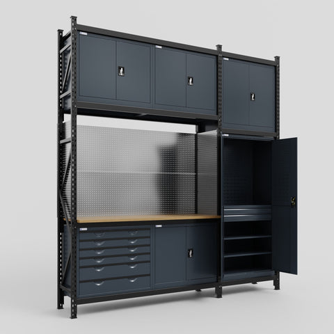 M21-3C Modular Work Bench - H3100mm x W2880mm | MDF WBT | Dark Grey