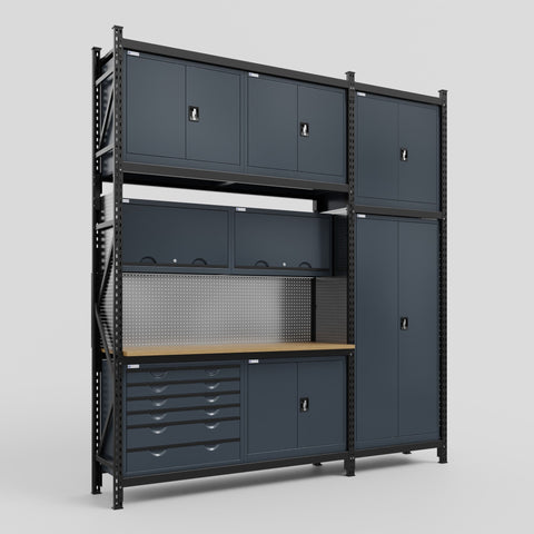 M21-3C Modular Work Bench - H3100mm x W2880mm | MDF WBT | Dark Grey
