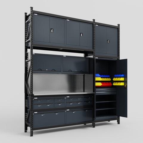 M21 Modular Work Bench - H3100mm x W2880mm | Stainless WBT | Dark Grey