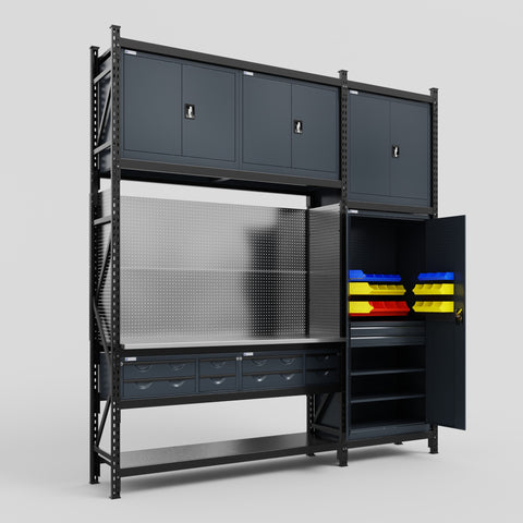 M21 Modular Work Bench - H3100mm x W2880mm | Stainless WBT | Dark Grey