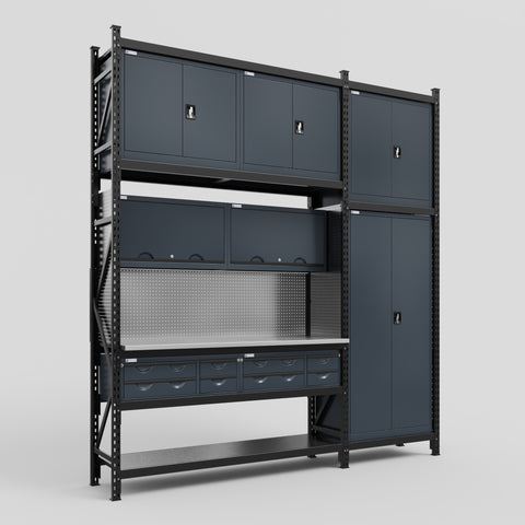 M21 Modular Work Bench - H3100mm x W2880mm | Stainless WBT | Dark Grey
