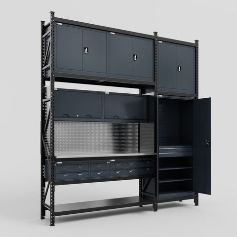 M21 Modular Work Bench - H3100mm x W2880mm | Stainless WBT | Dark Grey