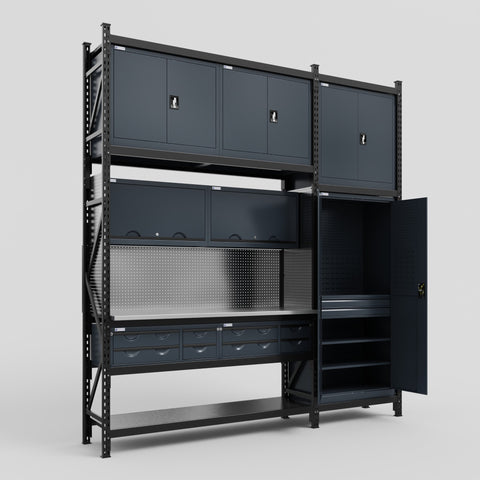 M21 Modular Work Bench - H3100mm x W2880mm | Stainless WBT | Dark Grey