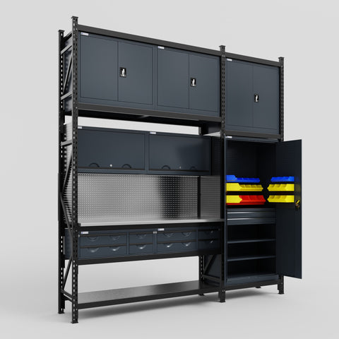 M21 Modular Work Bench - H3100mm x W2880mm | Stainless WBT | Dark Grey