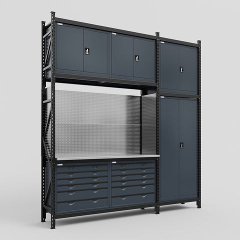 M21 Modular Work Bench - H3100mm x W2880mm | Stainless WBT | Dark Grey
