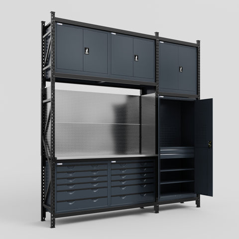 M21 Modular Work Bench - H3100mm x W2880mm | Stainless WBT | Dark Grey