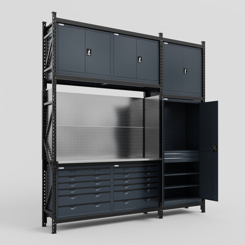 M21 Modular Work Bench - H3100mm x W2880mm | Stainless WBT | Dark Grey