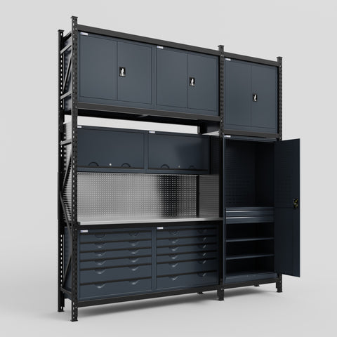 M21 Modular Work Bench - H3100mm x W2880mm | Stainless WBT | Dark Grey