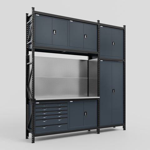 M21-3C Modular Work Bench - H3100mm x W2880mm | Stainless WBT | Dark Grey