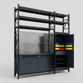 M21 Modular Work Bench with Shelves - H3100mm x W2880mm | Laminate WBT | Dark Grey