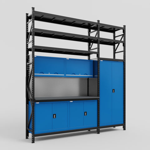 M21 Modular Work Bench with Shelves - H3100mm x W2880mm | Laminate WBT | Blue
