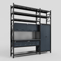 M21 Modular Work Bench with Shelves - H3100mm x W2880mm | Laminate WBT | Dark Grey