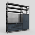 M21 Modular Work Bench with Shelves - H3100mm x W2880mm | Laminate WBT | Dark Grey