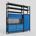 M21 Modular Work Bench with Shelves - H3100mm x W2880mm | Laminate WBT | Blue