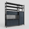 M21 Modular Work Bench with Shelves - H3100mm x W2880mm | Laminate WBT | Dark Grey