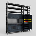 M21 Modular Work Bench with Shelves - H3100mm x W2880mm | Laminate WBT | Dark Grey