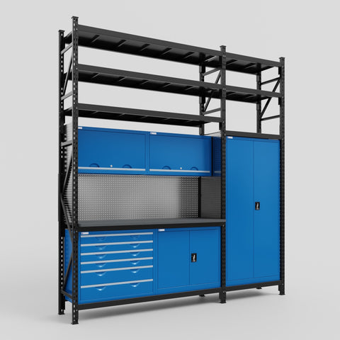 M21-3S Modular Work Bench with Shelves - H3100mm x W2880mm | Laminate WBT | Blue