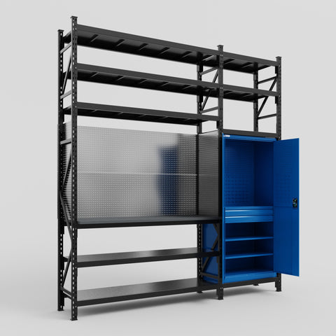 M21 Modular Work Bench with Shelves - H3100mm x W2880mm | Laminate WBT | Blue